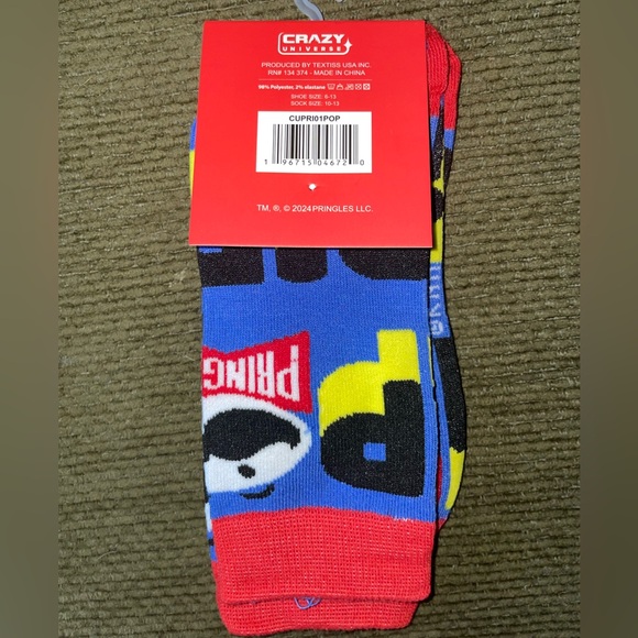 Pringles Novelty Crew Sock adult shoe size 6-13 unisex Men's Women's funny crazy - Picture 3 of 5